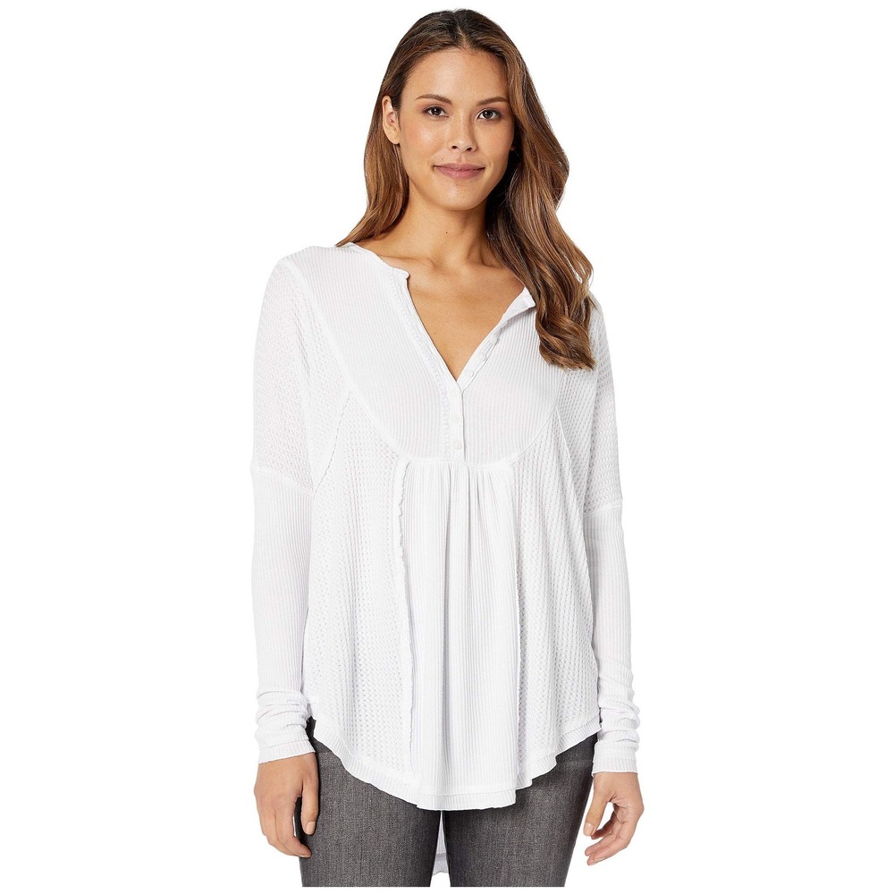 Free People Leo Henley Long Sleeve Top Size XS While Relaxed Loose Thin Knit